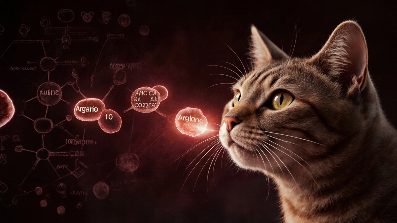Абстрактное изображение молекул таурина и аргинина, активирующих вкусовые рецепторы кошки.