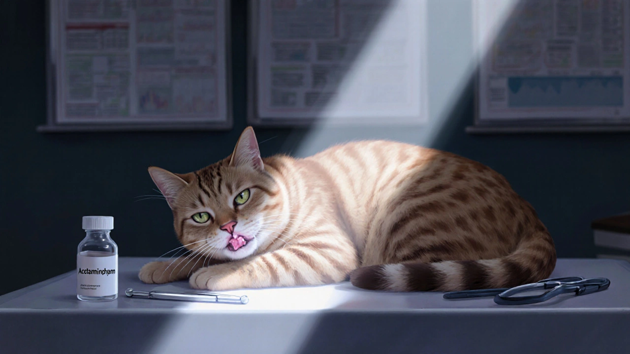 Больная кошка на ветеринарном столе с признаками отравления.