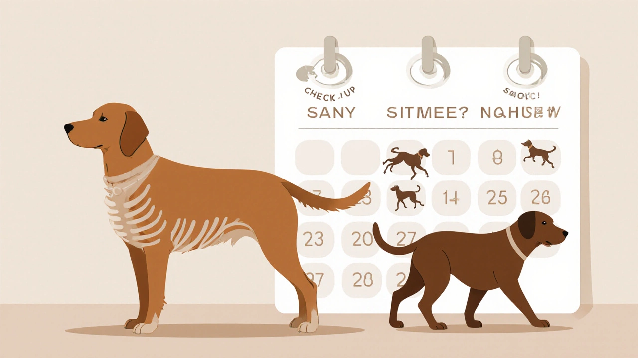 Две собаки рядом: одна с четкой талией и прощупываемыми ребрами, другая — с избыточным весом и без талии.