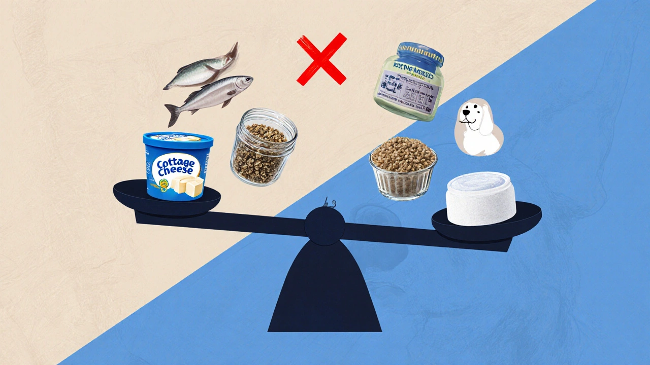 На весах — творог и его альтернативы: костная мука, рыба и яичная скорлупа.