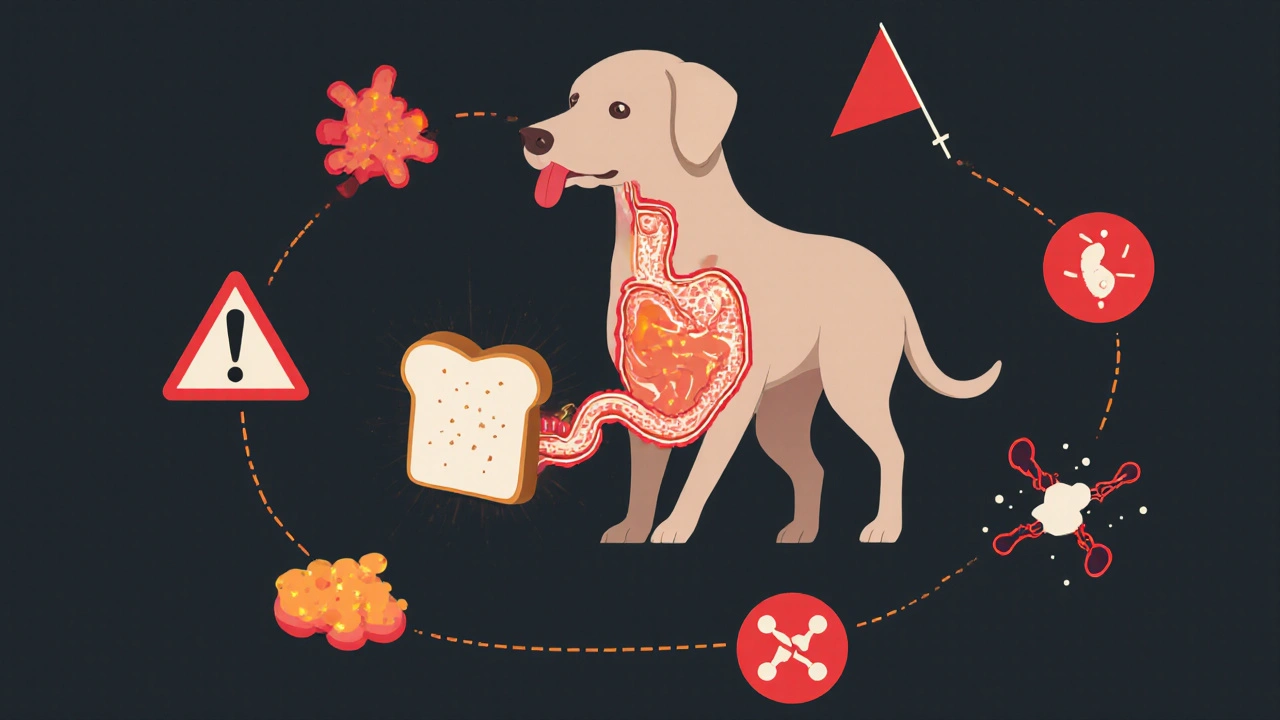 Схема пищеварительной системы собаки с превращением хлеба в жир.