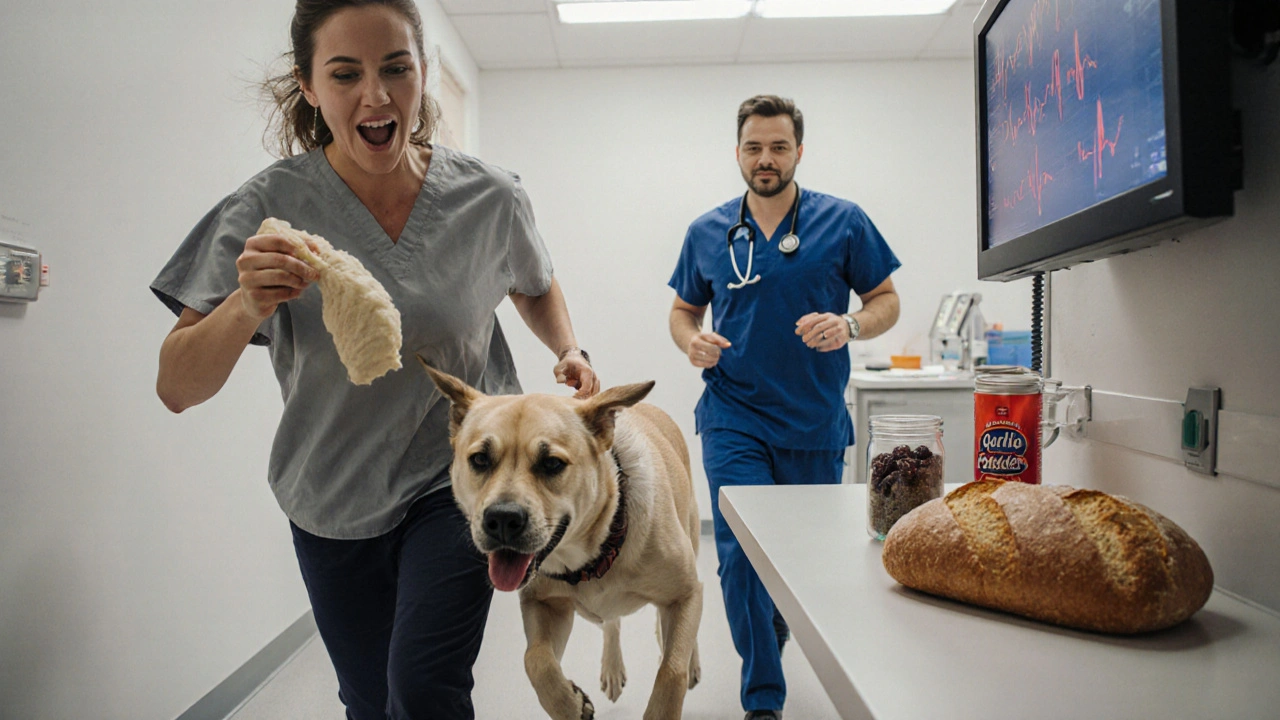 Ветеринар спасает собаку с вздутым животом после съеденного теста.