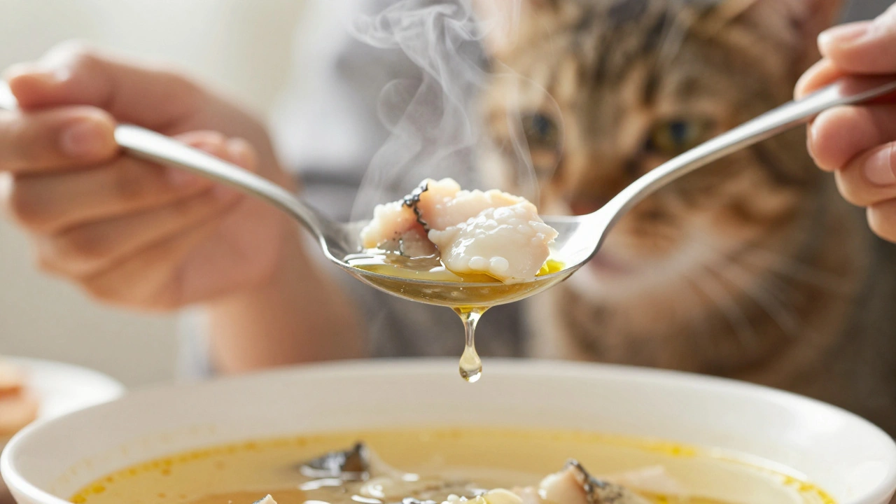 Кошачий взгляд на парящий пар и капли бульона — ключевой стимул для аппетита.