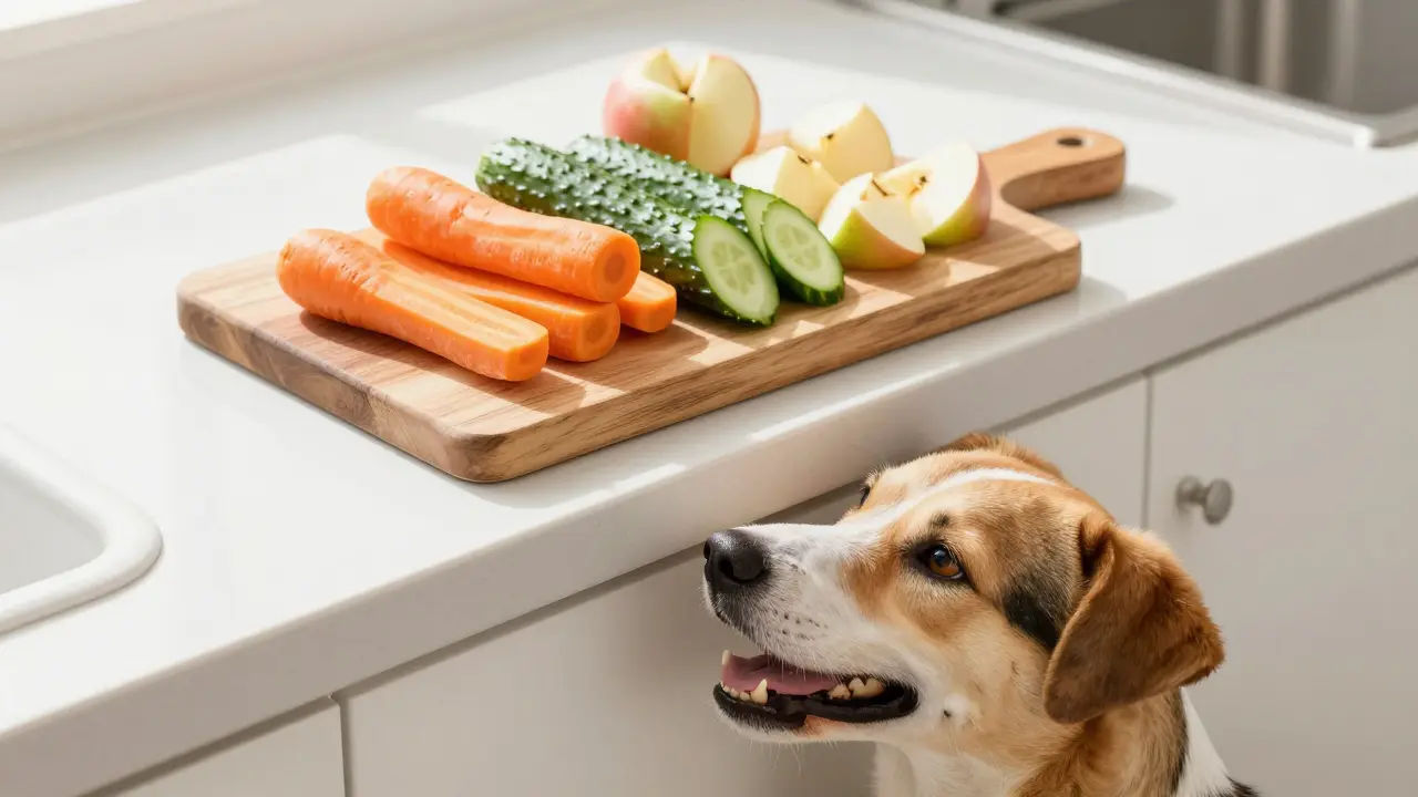 Здоровые овощи морковь и яблоки для собаки