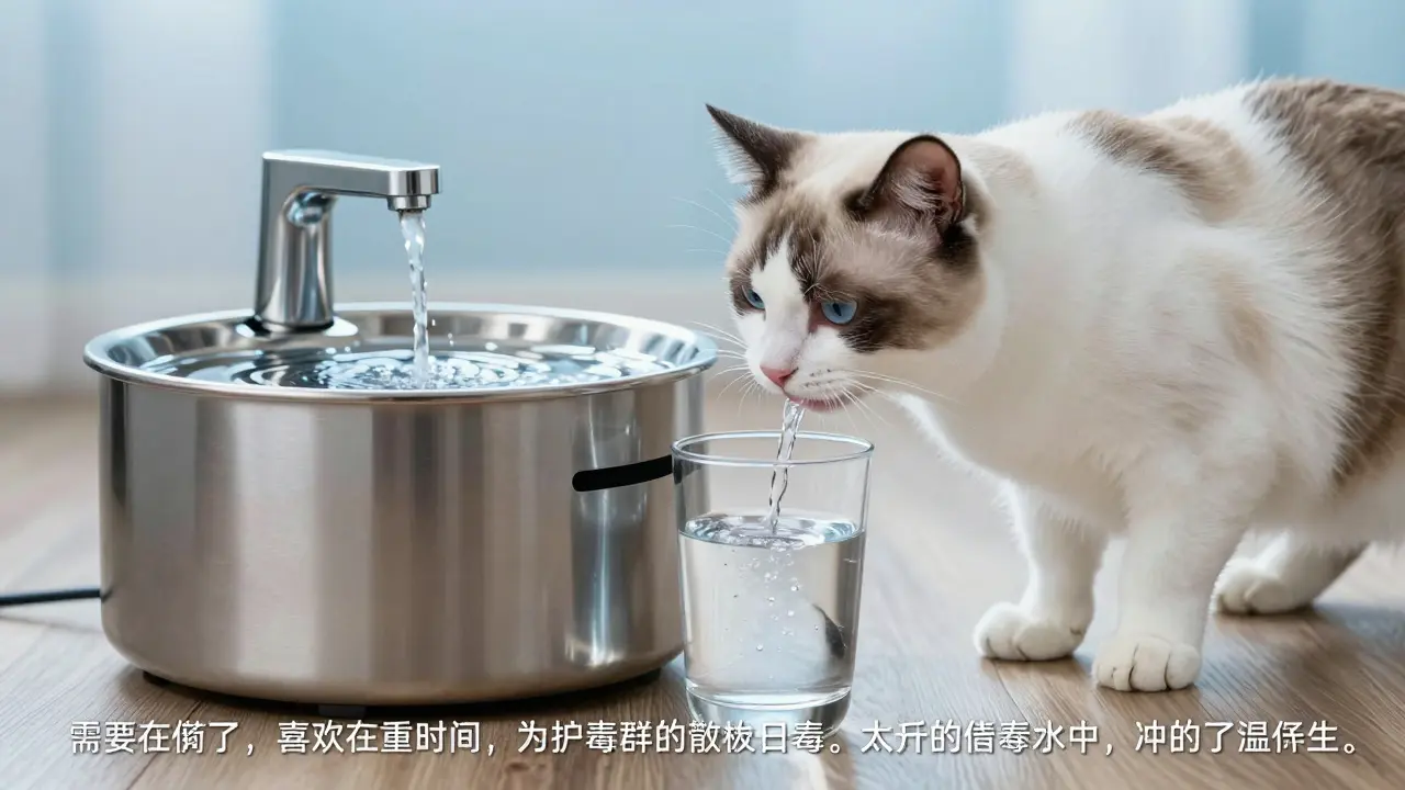 Кошка пьет воду из специального питьевого фонтанчика