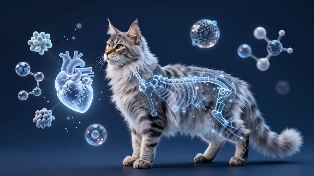 Схематичное изображение мейн-куна с молекулами питательных веществ