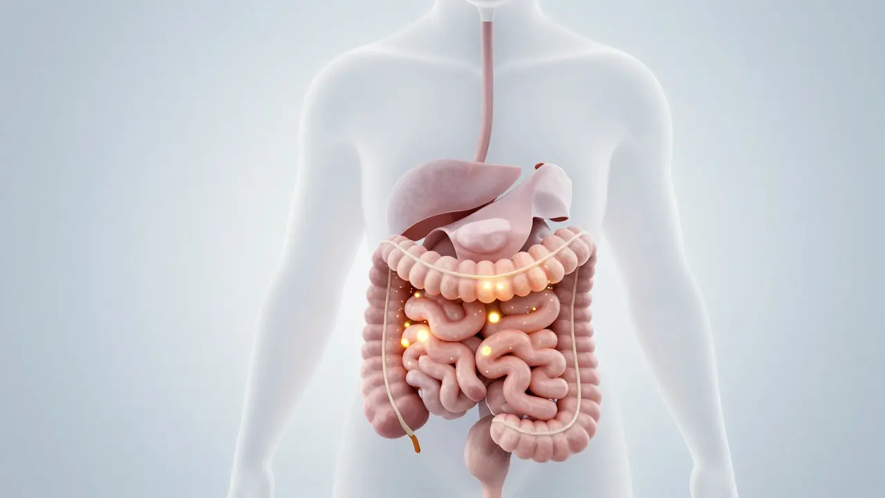 Схематичное изображение пищеварительной системы кошки и воздействия лактозы