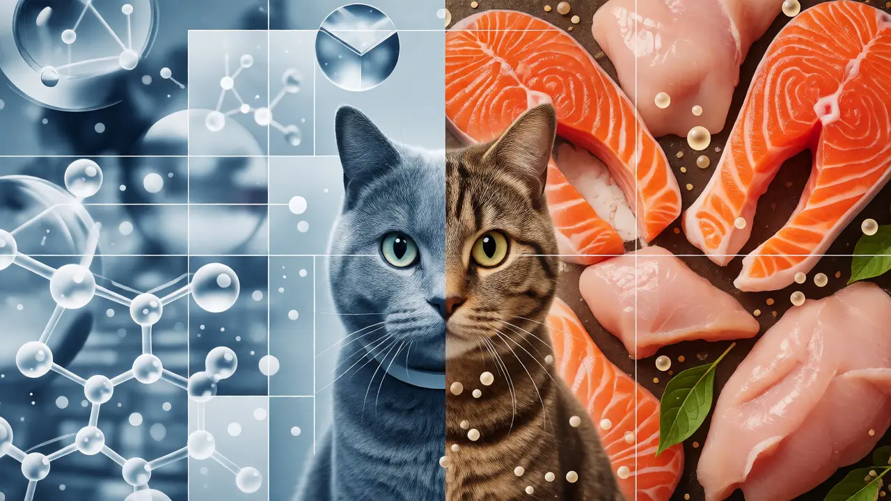 Сравнение научного подхода Royal Canin и натуральных ингредиентов Pro Plan для кошек.
